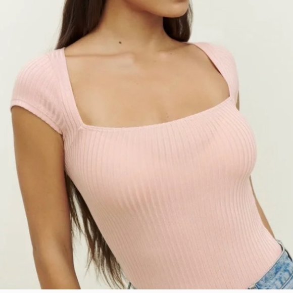 Reformation Bardot Ribbed Knit Top S - Picture 3 of 7